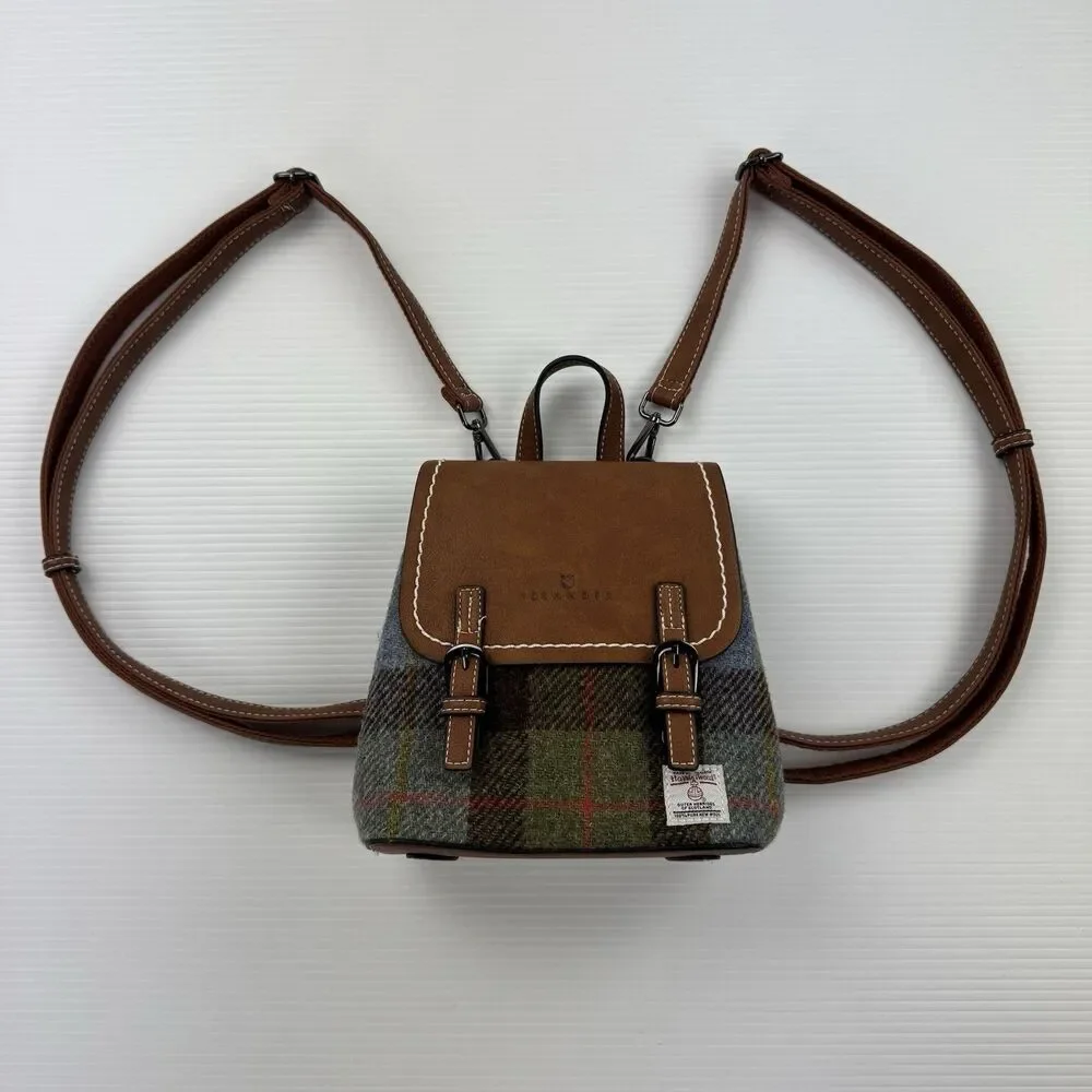 Islander Jura Mini Backpack Harris Tweed Tartan Vegan Leather Scotland NWOT